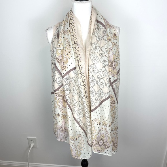 Free People Accessories - Free People Patterned Polka Dot Lightweight Scarf In Pink Cream Brown New